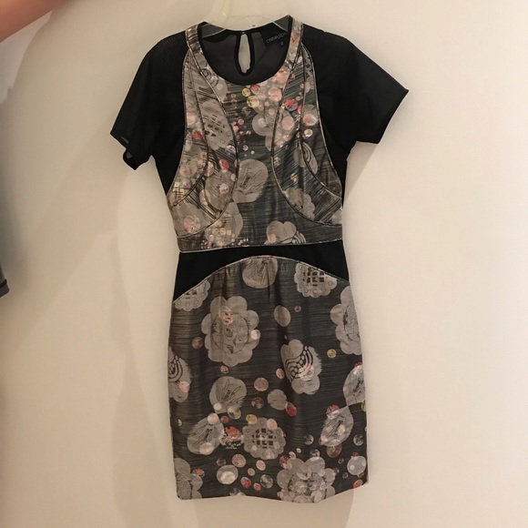 Cynthia Rowley mesh sleeve metallic dress - Picture 2 of 5